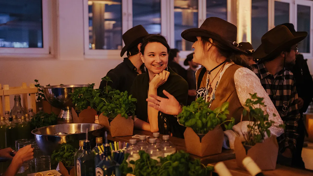 freiheit.com members at the bar of the first xmas party location