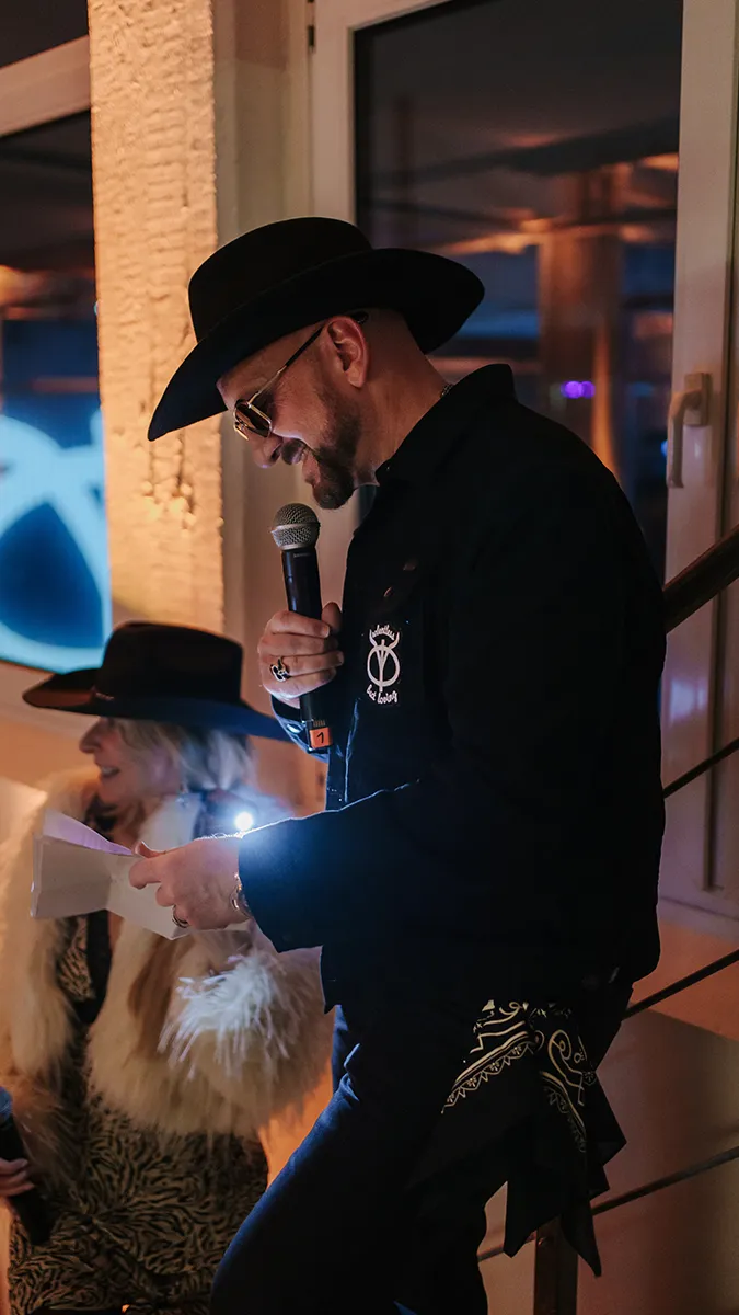 Stefan, co-founder, CEO and Head of Engineering is giving a speech 